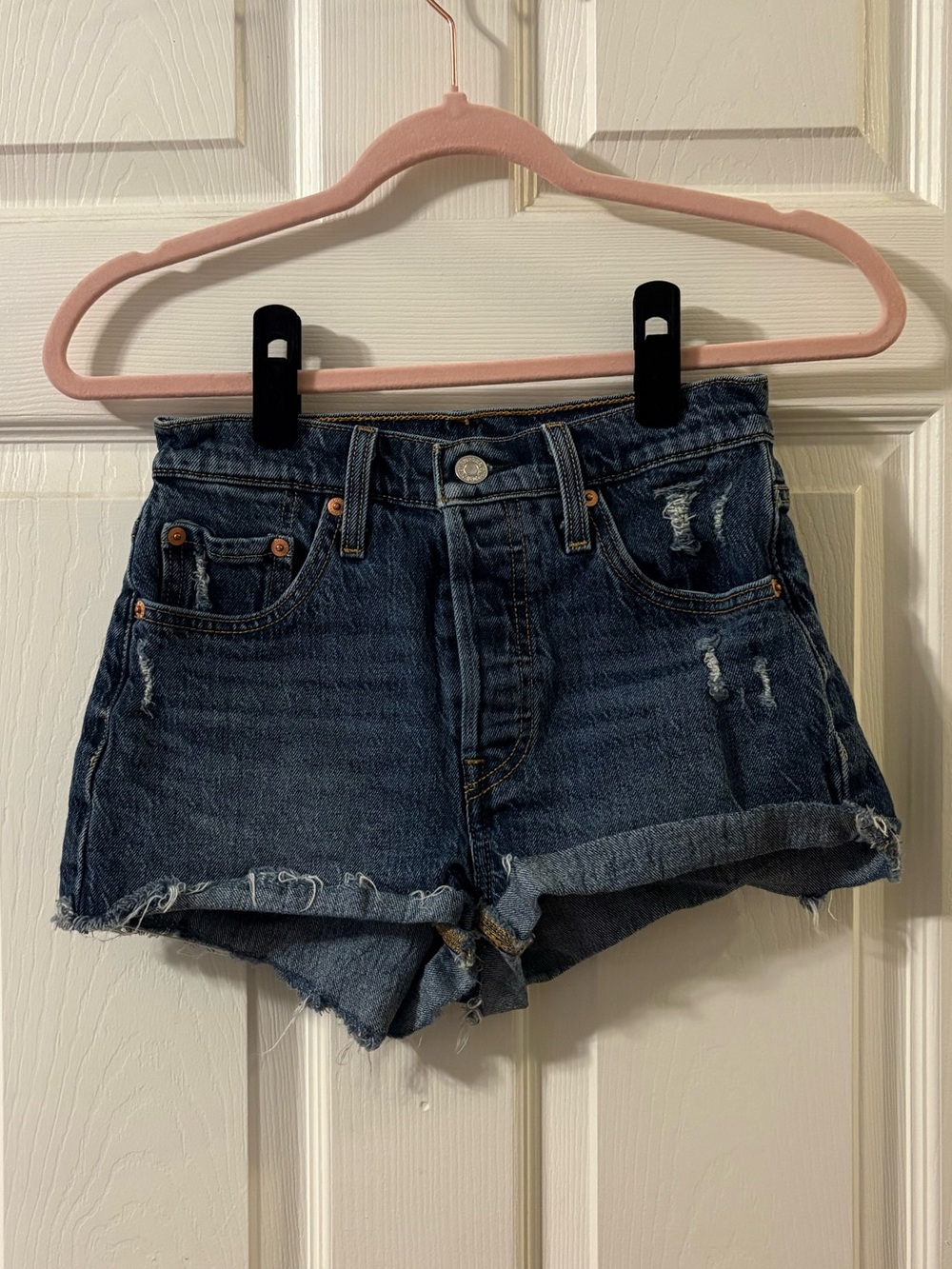 Levi’s medium dark wash 501 cutoff shorts